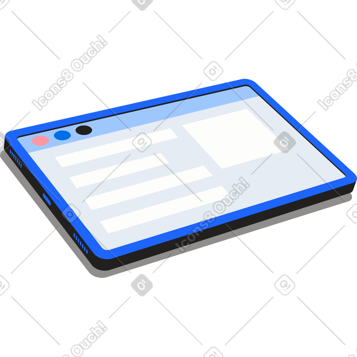 Tablet with a browser interface on the screen illustration in Editorial style download in PNG, SVG
