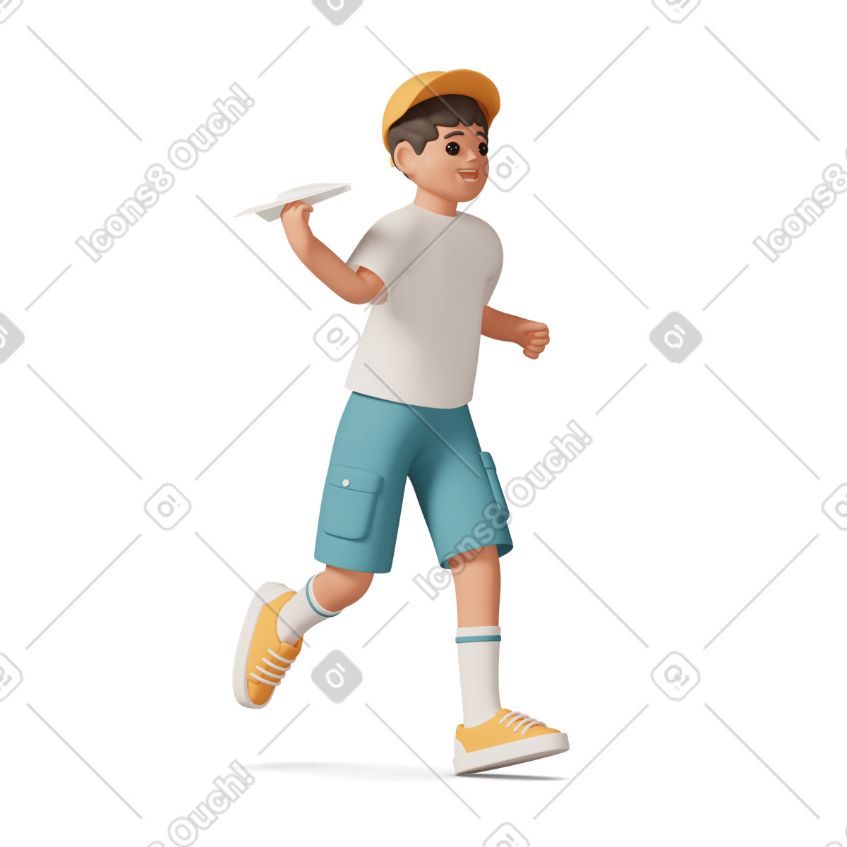 Little boy playing with paper airplane illustration in 3D Casual life style download in PNG, SVG