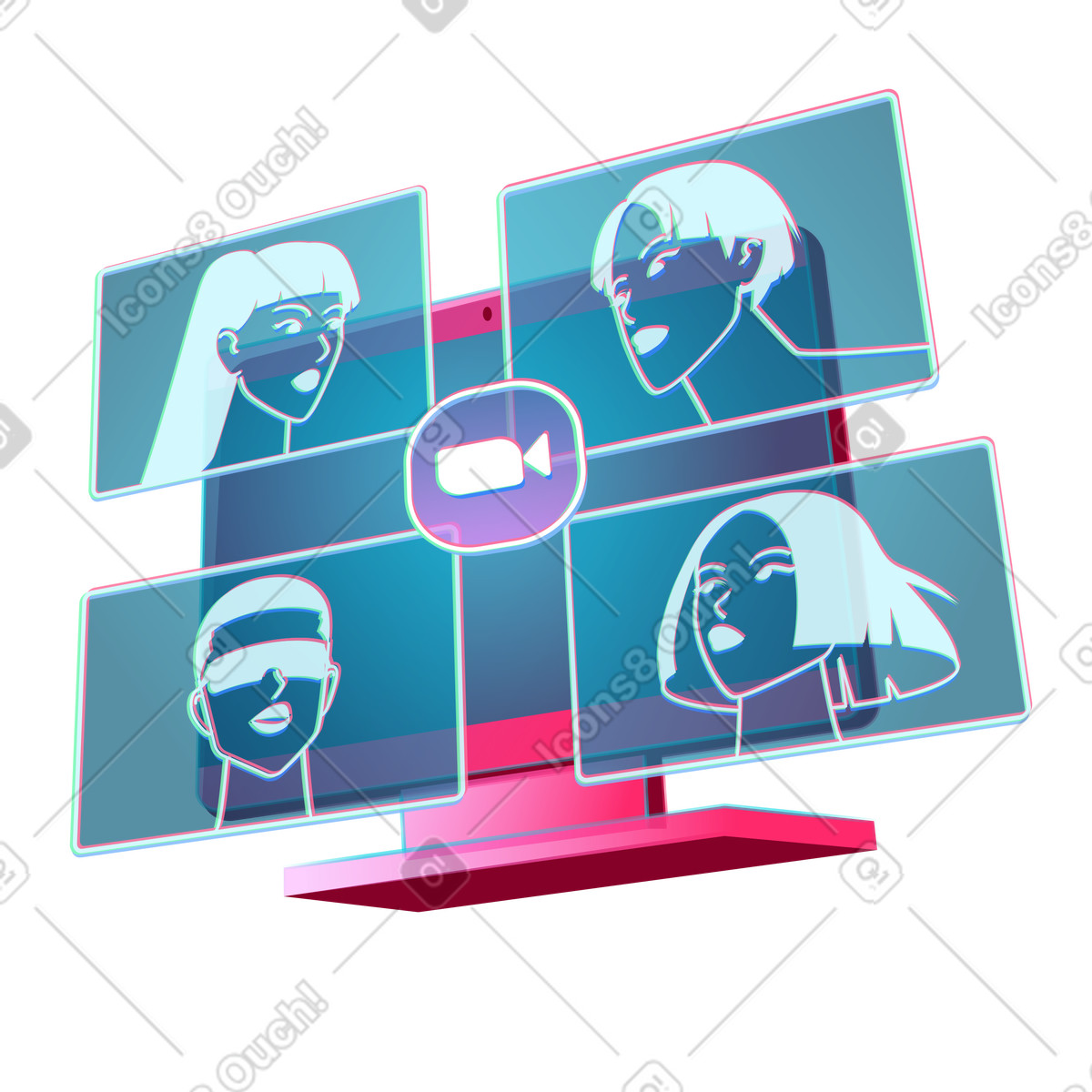 Ilustração de Video meeting on futuristic holographic display, Remote teamwork and online collaboration em no estilo Neon para baixar em PNG, SVG