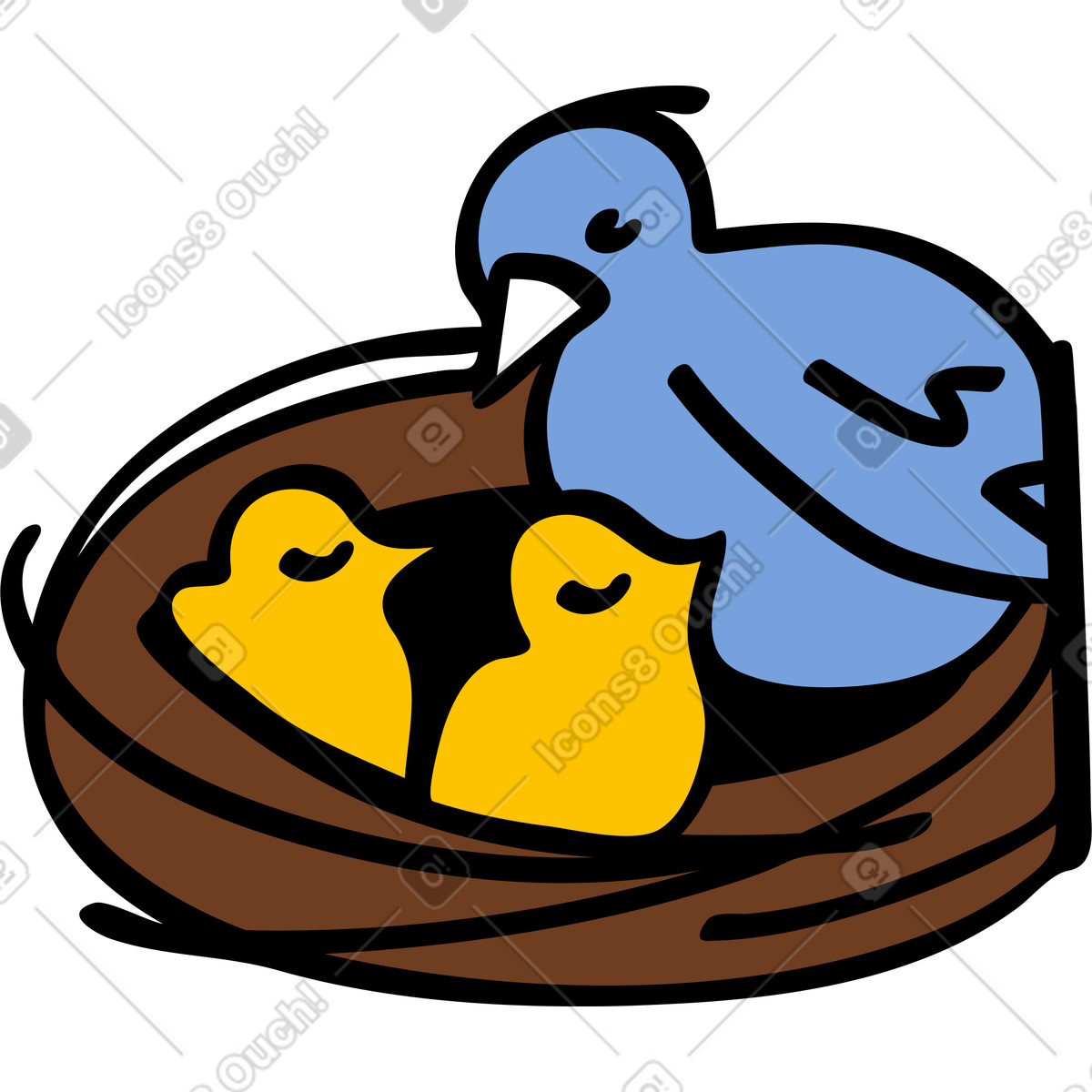 Comic スタイルの 巣の中の鳥 のイラストをPNG、SVG形式でダウンロード