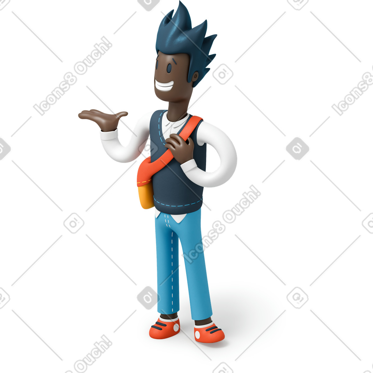 Uomo di colore che alza una mano illustrazione in stile 3D Flame scarica in PNG, SVG