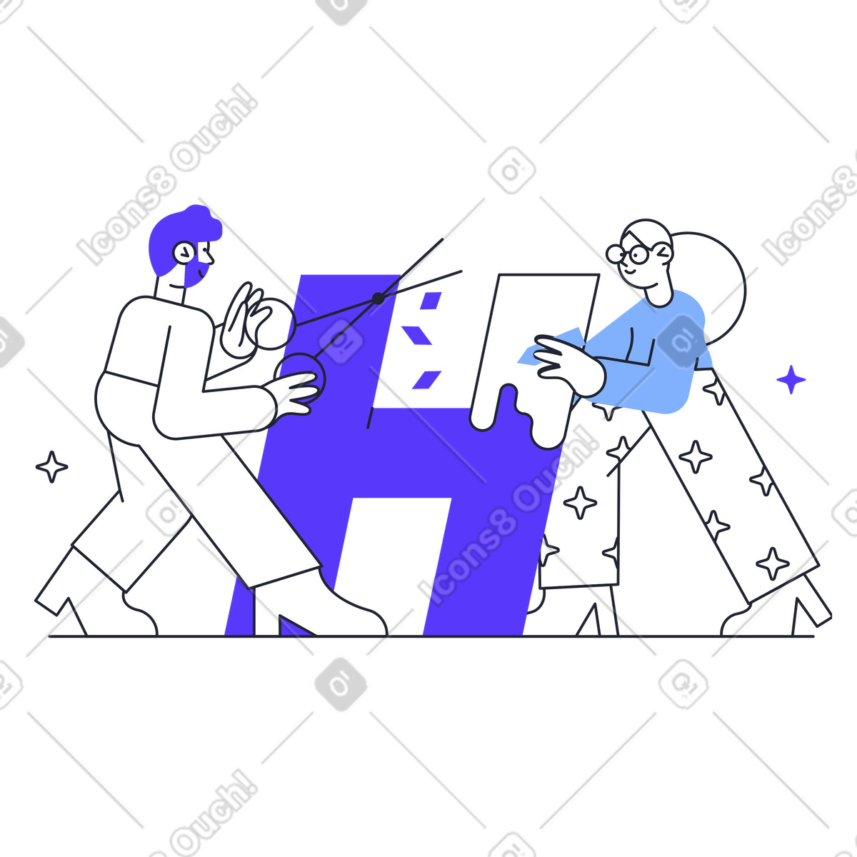 People designing a big letter h illustration in Pablita style download in PNG, SVG