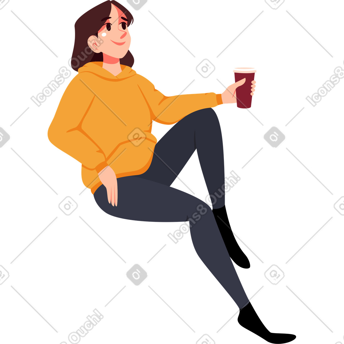 Illustration Femme assise tenant un verre dans le style Vivid à télécharger aux formats PNG, SVG