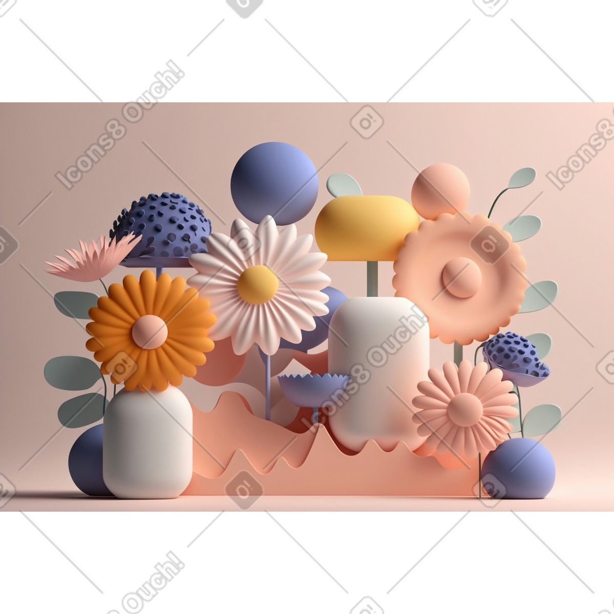 Ilustración Composición de flores abstractas 3d en estilo Experimental a descargar en PNG y SVG