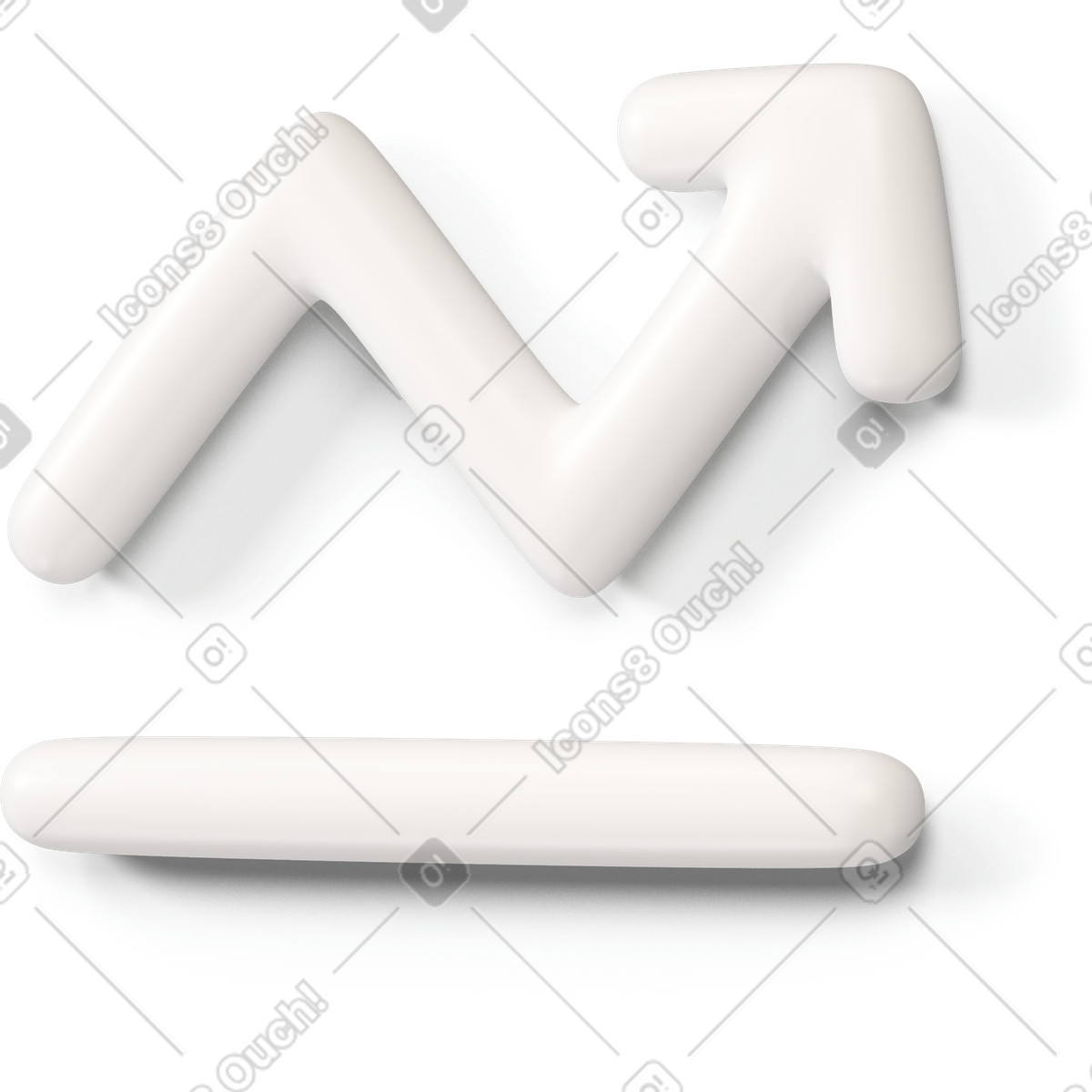 Weißes zickzack-wachstumssymbol nach links gedreht-Illustration im 3D Buddy-Stil als Download in PNG, SVG