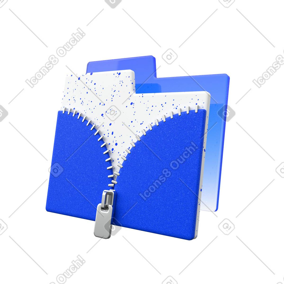 Blue file folder with zipper, secure data archiving and storage illustration in 3D Enterprise style download in PNG, SVG