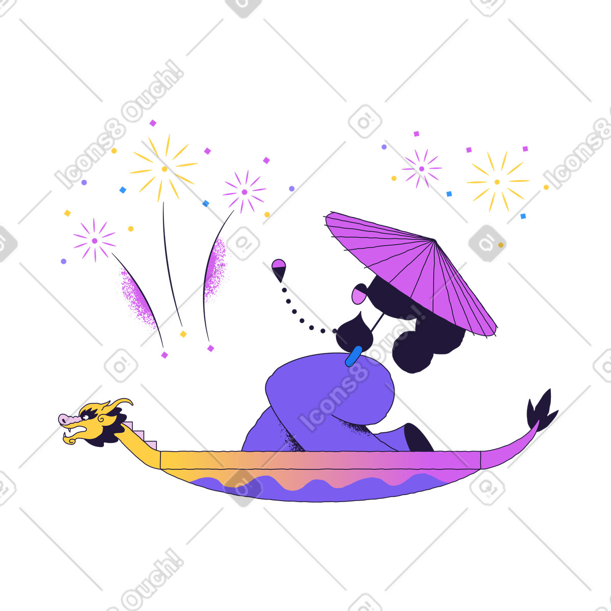 Ilustración Floating in dragon boat under fireworks, Lunar holiday celebration en estilo Conifer a descargar en PNG y SVG