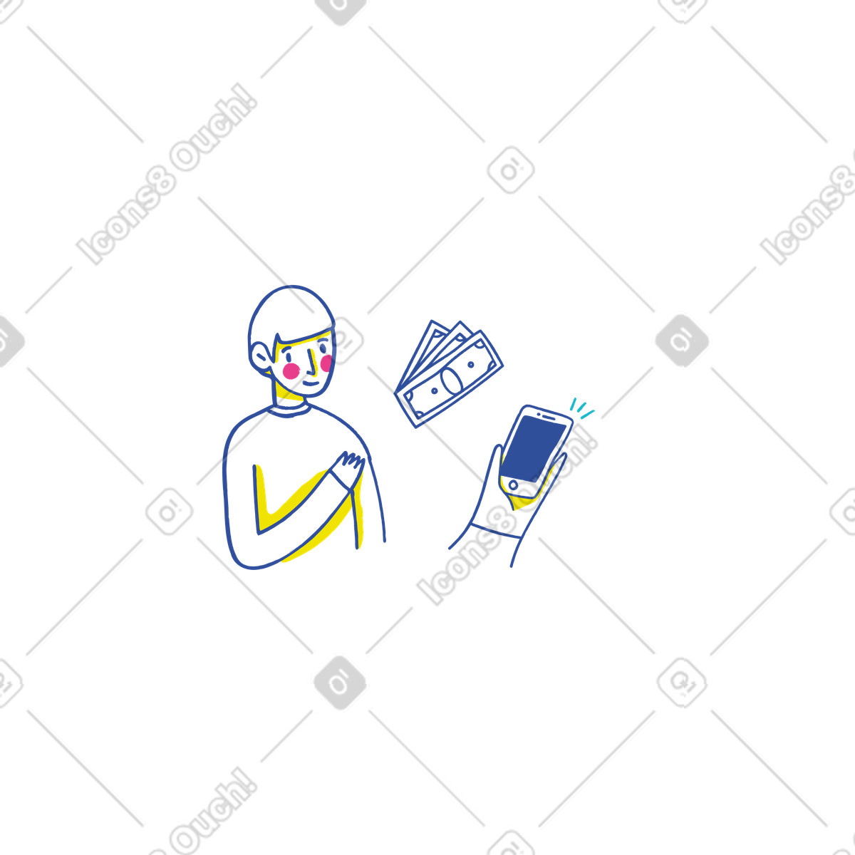 Illustration Online money transfer via smartphone, Mobile payment and digital banking dans le style Lime à télécharger aux formats PNG, SVG