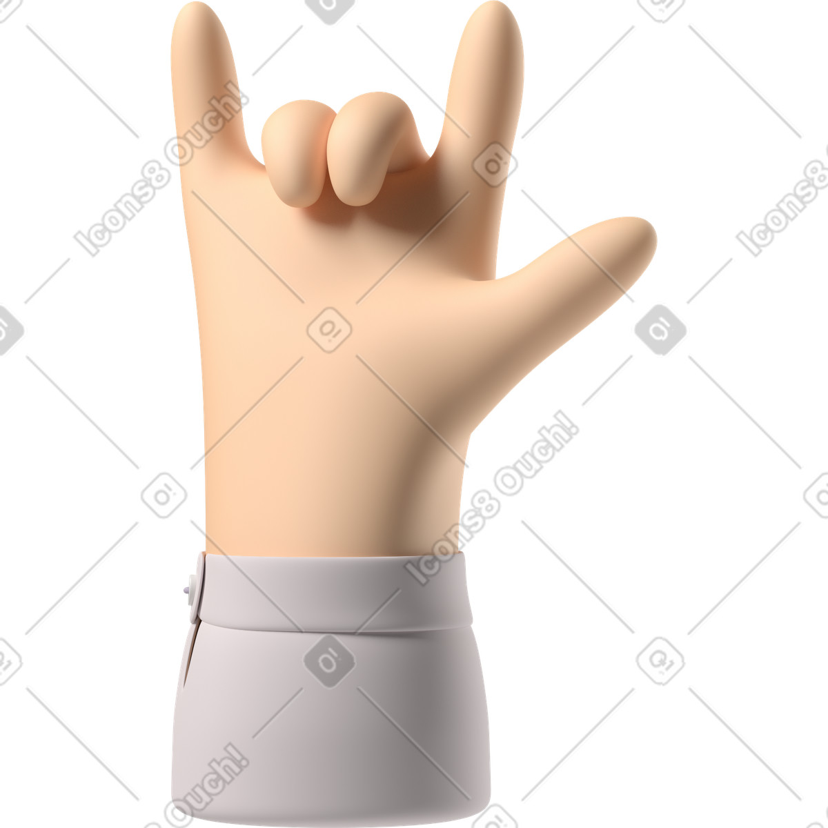 Ilustración Mano de piel pálida que muestra el signo amor en estilo 3D Hands Fun&Wild a descargar en PNG y SVG