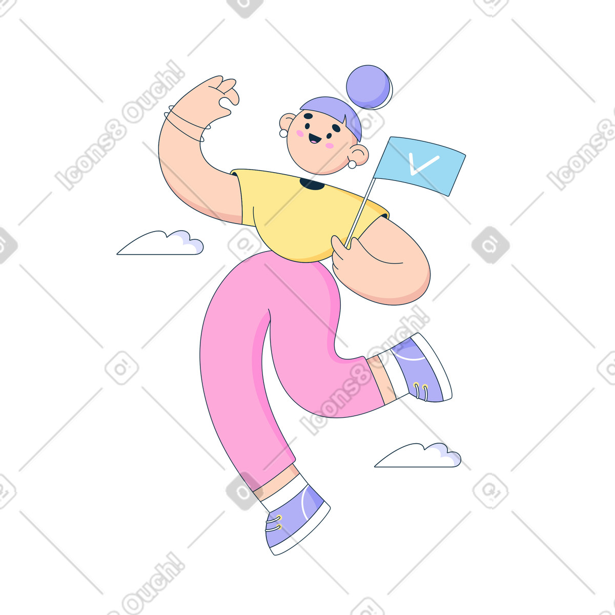 Ilustração de Mulher mostrando bandeira com sinal pronto em no estilo Bubble gum para baixar em PNG, SVG