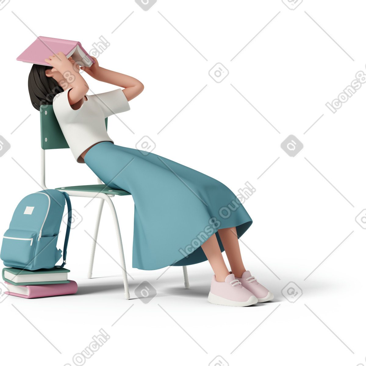Tired female student with a book on her face illustration college clipart vector images