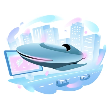 A futuristic hovercar is gliding smoothly above a vibrant cityscape illuminated by neon lights. The hovercar features sleek, aerodynamic lines and a reflective surface that mirrors the colorful glow of the city below. Skyscrapers with illuminated windows rise in the background, displaying a variety of bright colors. The streets below are bustling with activity, with various vehicles and pedestrians, all enhanced by the neon light ambiance. A large digital billboard displays animated graphics, adding to the high-tech atmosphere of the scene.