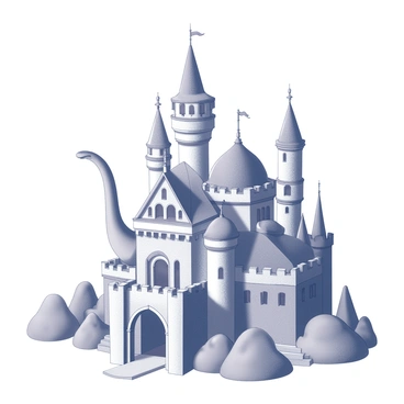A grand castle with a unique design resembling a teapot. The main structure forms the body of the teapot, with a large spout extending elegantly from one side. Several towers rise from the castle, each shaped like teacups, featuring ornate details and delicate handles. The castle is surrounded by lush gardens, with pathways leading up to its impressive entrance. The entrance is adorned with intricate stone carvings and archways that enhance its whimsical appearance.