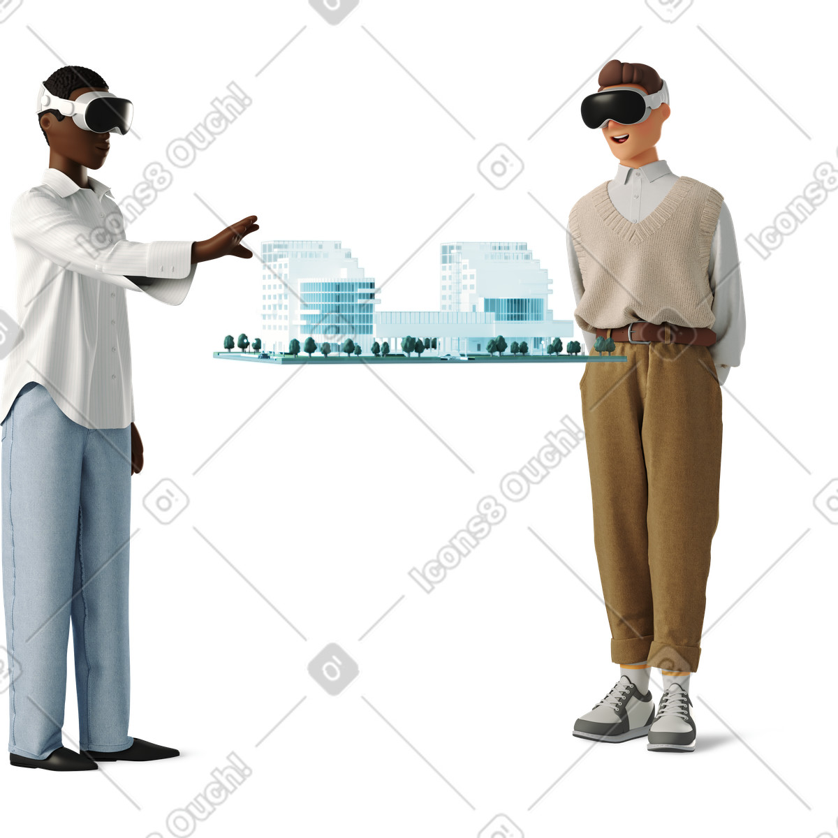 Two people watching a mockup with vr-glasses-Illustration im 3D Business-Stil als Download in PNG, SVG