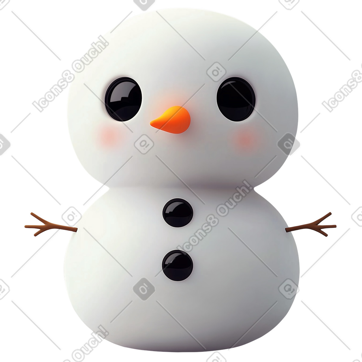 3D Cutie スタイルの プラスチックの白い雪だるま のイラストをPNG、SVG形式でダウンロード