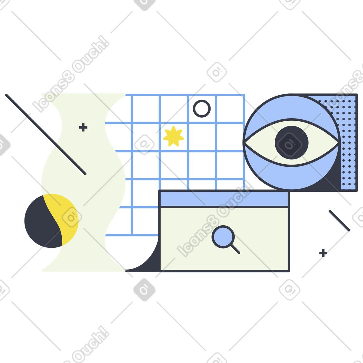 Surfing the Internet and searching for information illustration in Abstract style download in PNG, SVG