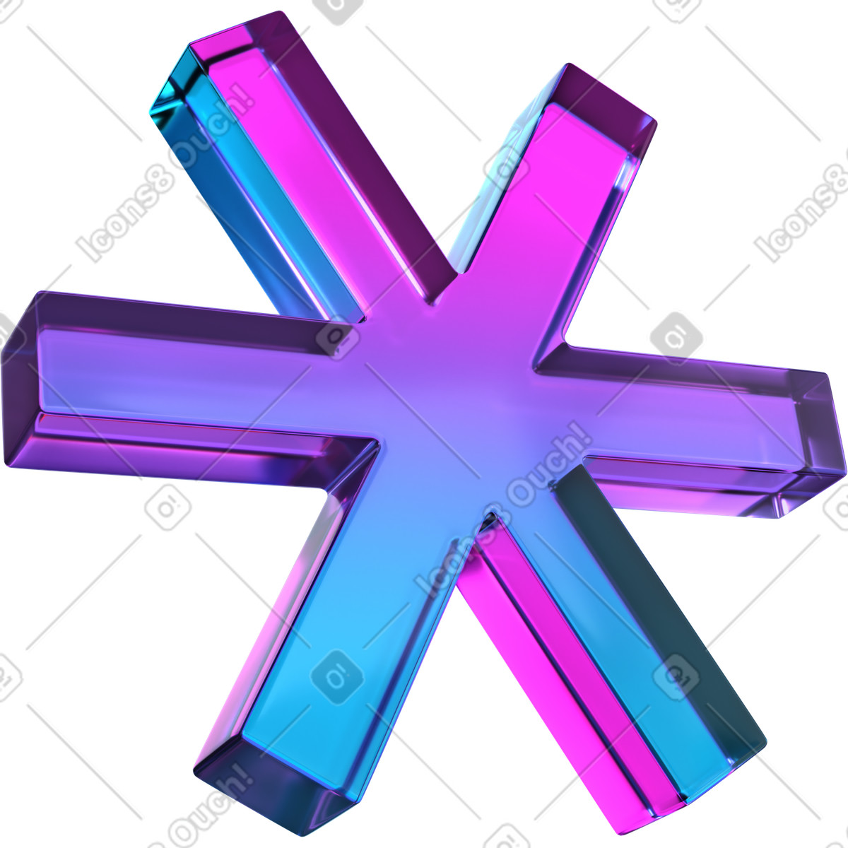Illustration Signe astérisque en verre dégradé dans le style 3D Glassy à télécharger aux formats PNG, SVG