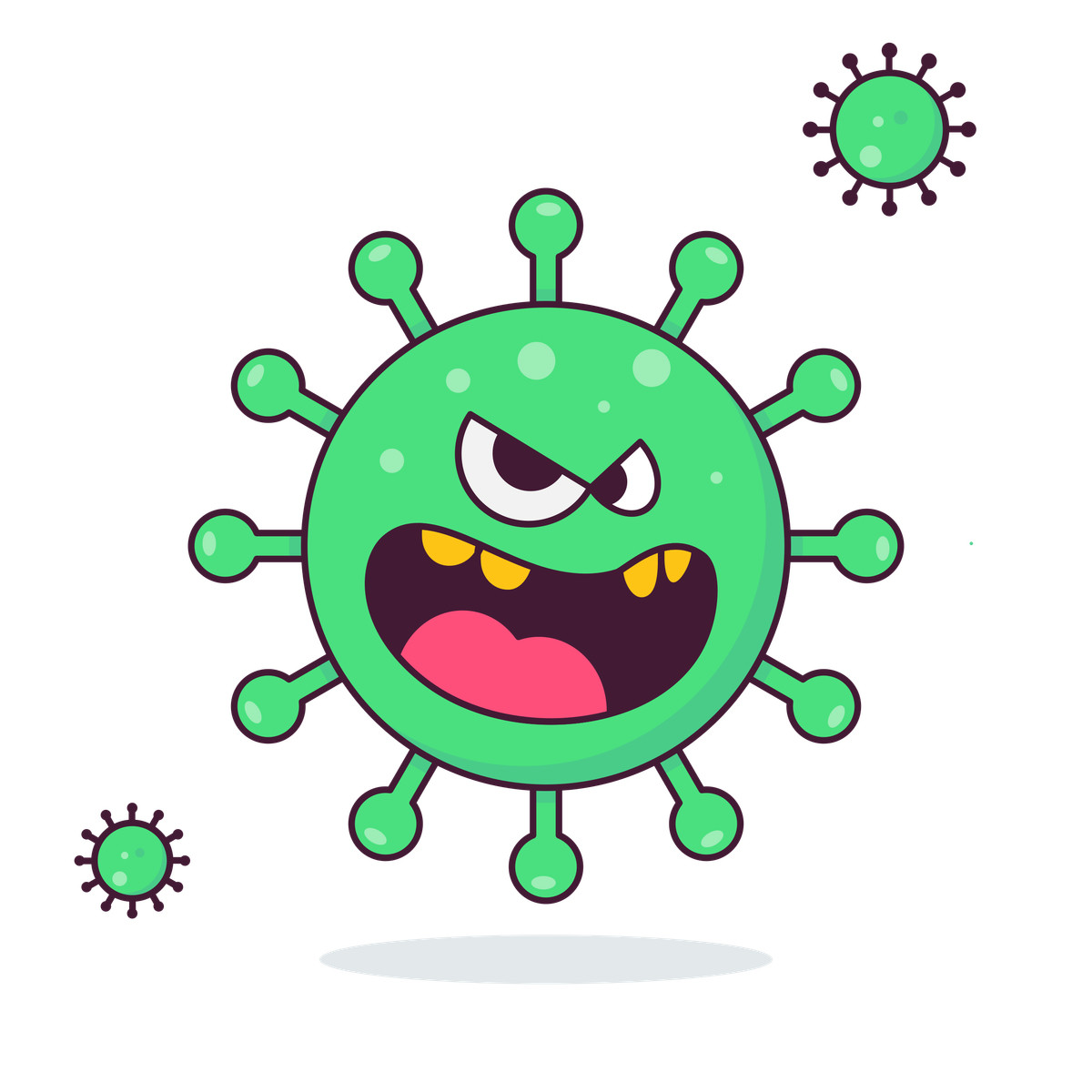 Green angry virus with spikes, outbreak and contagion risk illustrazione animata in stile Gummy scaricabile in GIF, Lottie (JSON), AE