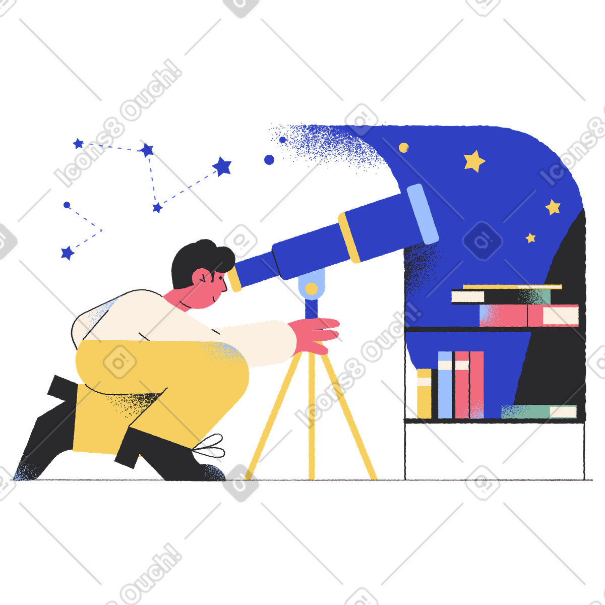 망원경으로 별을 관찰하는 천문학자 illustration in Pablo style download in PNG, SVG
