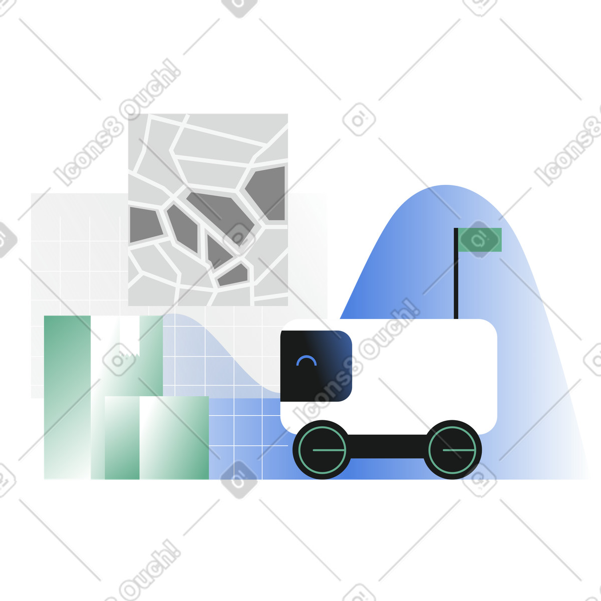 Robot delivery and last mile delivery service animated illustration in GIF, Lottie (JSON), AE