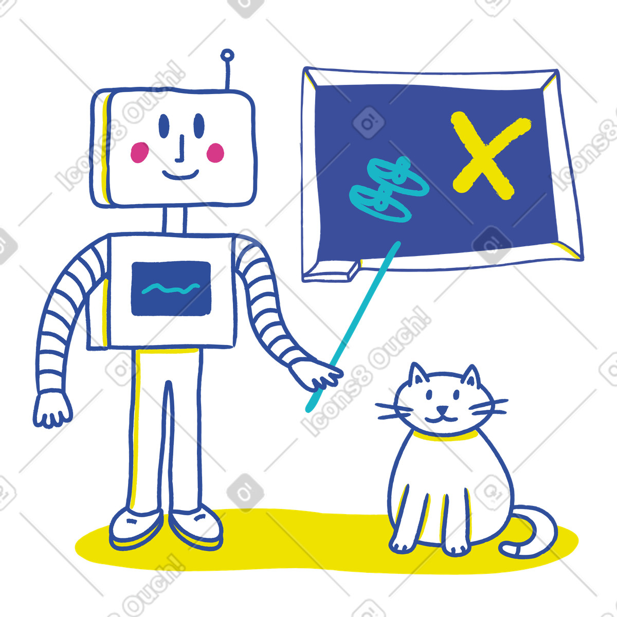 Robot training and teaching a cat illustration in Lime style download in PNG, SVG