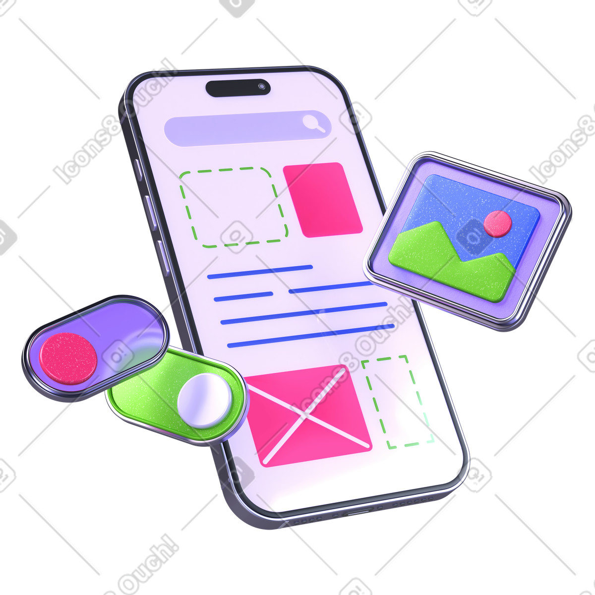 Sviluppo front-end per app mobili illustrazione in stile 3D Boost scarica in PNG, SVG