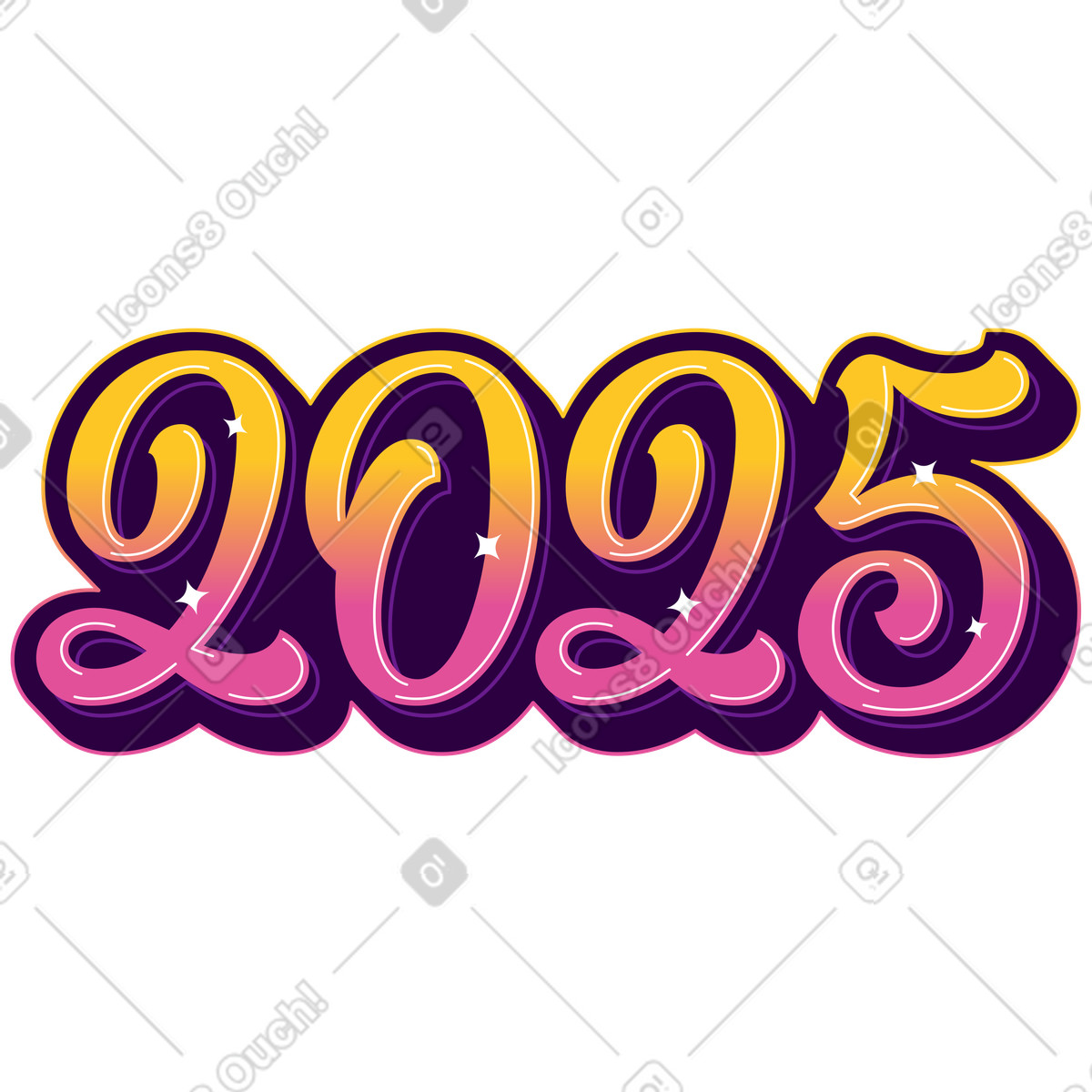 Lettering 2025 gradient number with sparkles text illustration in style download in PNG, SVG