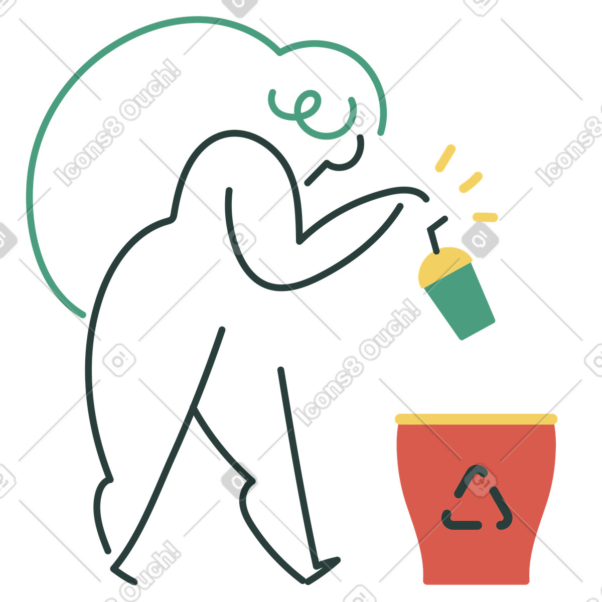 Macaroni スタイルの Recycling bin for plastic, Environmental awareness and sustainable waste management のイラストをPNG、SVG形式でダウンロード
