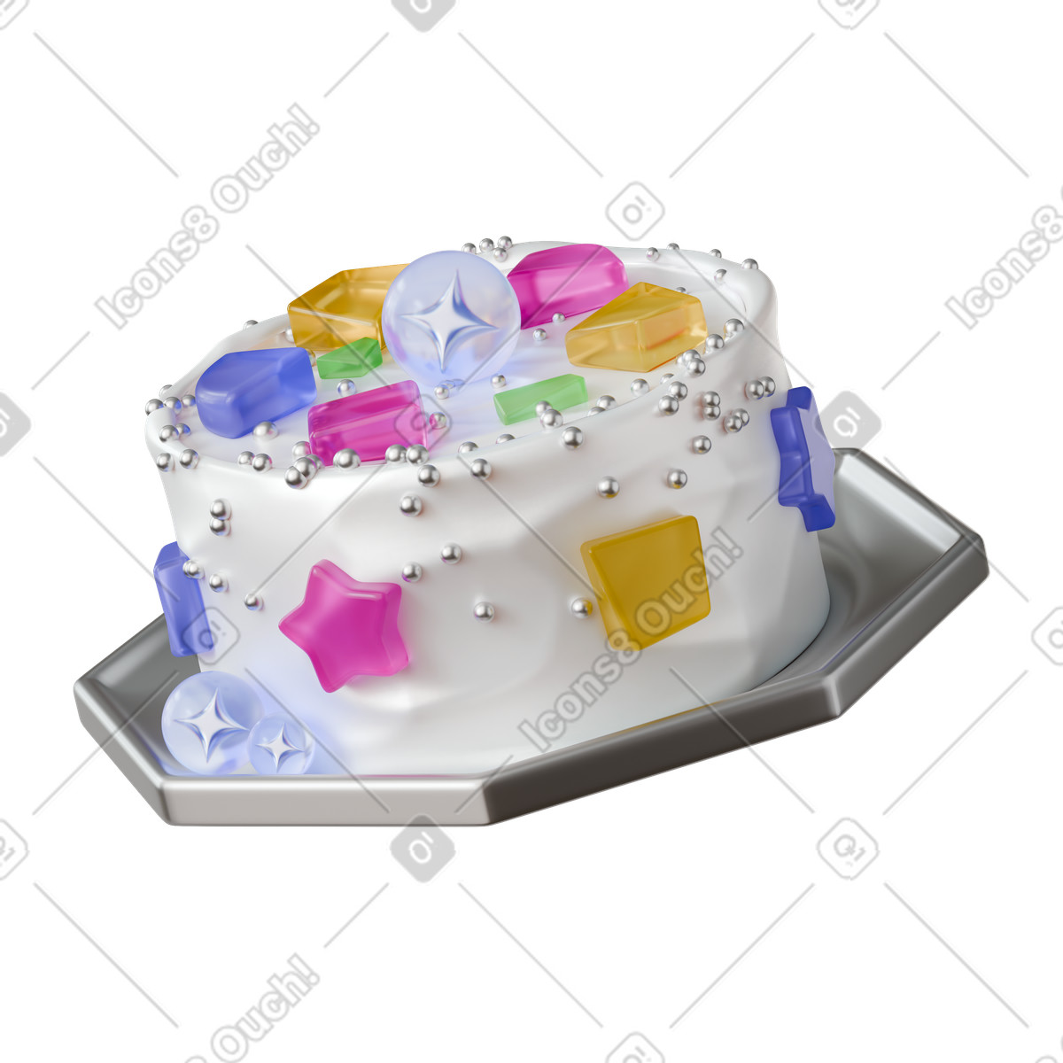 Illustration Gâteau avec des décorations en gélatine et vermicelles dans le style 3D Stickle à télécharger aux formats PNG, SVG