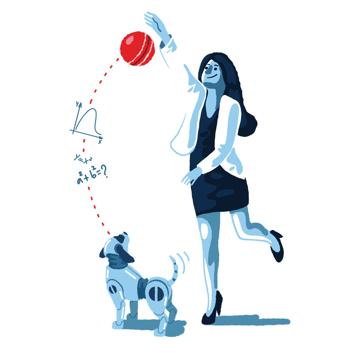 Playing with robot dog illustration in Cherry style download in PNG, SVG