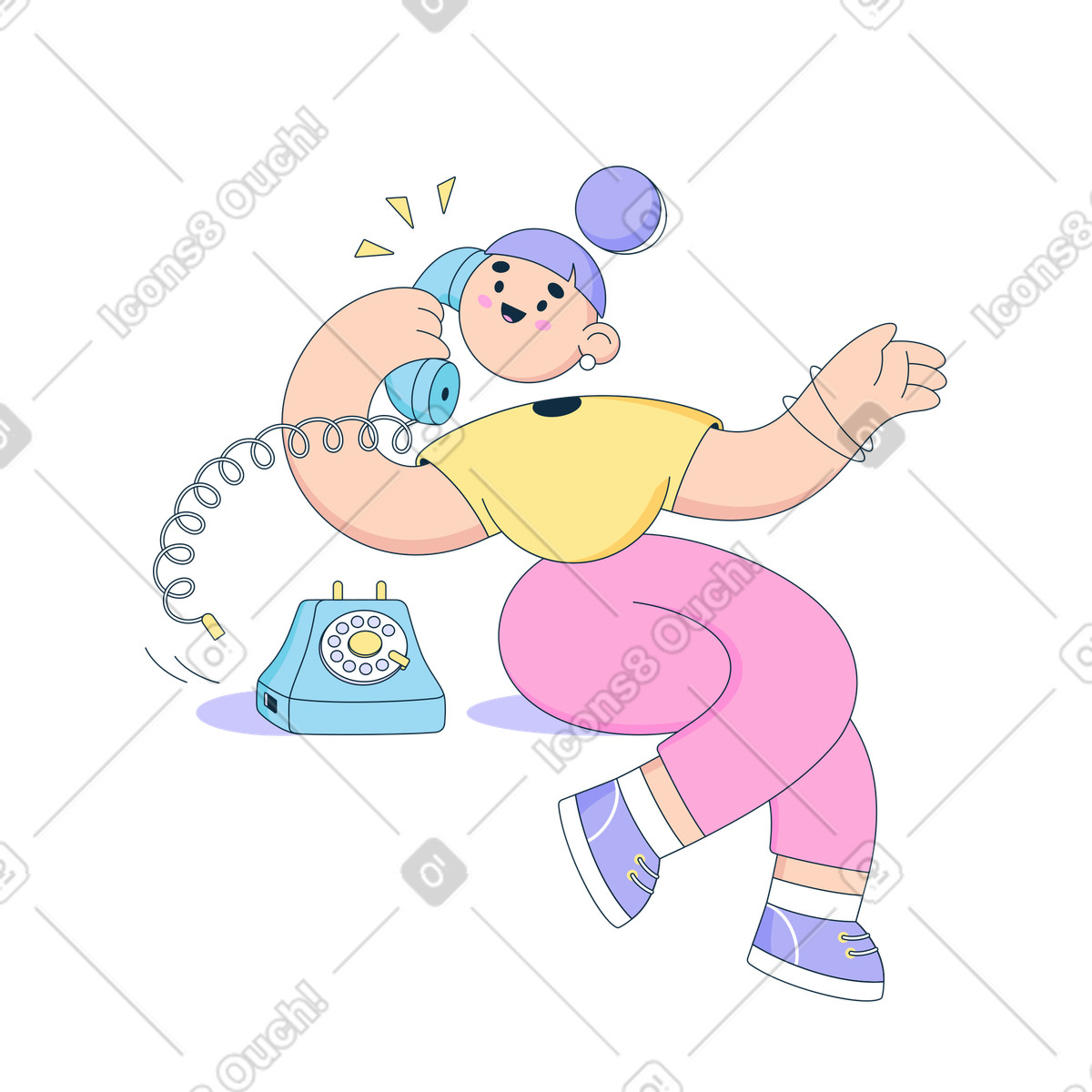 Woman lost the connection on the phone illustration clipart image for SVG and GIF