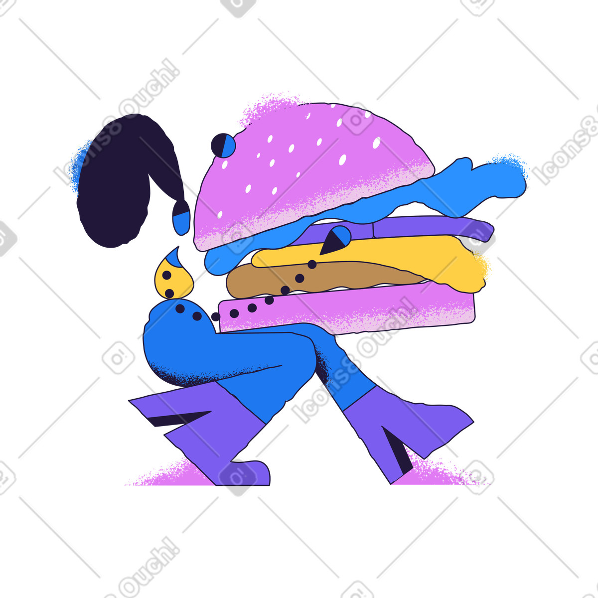 Donna che tiene un hamburger gigante illustrazione in stile Conifer scarica in PNG, SVG