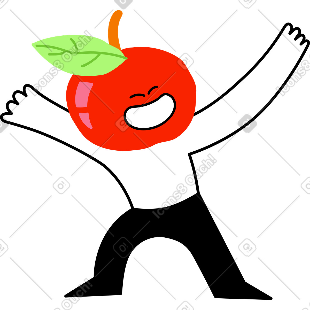 Character with an apple head illustration in Giggle style download in PNG, SVG