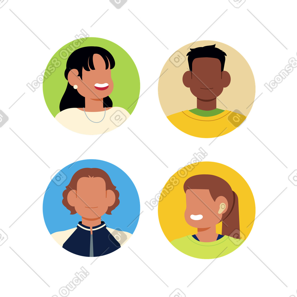 Diverse avatar icons in circles, Team members online identity-Illustration im Catchy-Stil als Download PNG, SVG