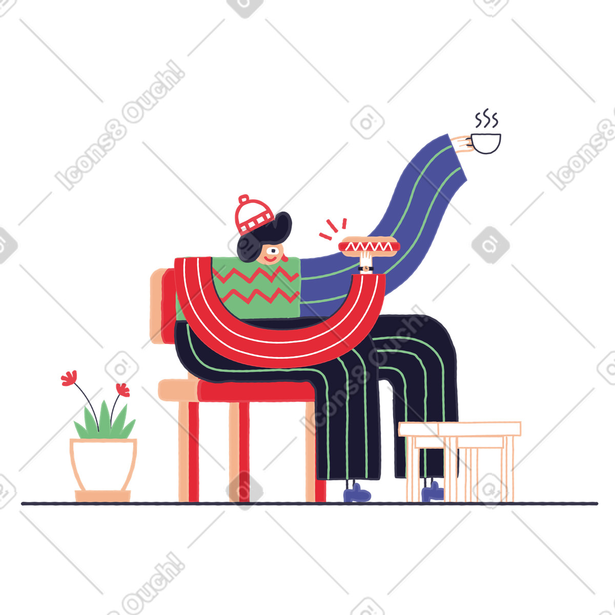Ilustração de Lounging with hot drink and snack, User session logout concept em no estilo Stripy para baixar em PNG, SVG