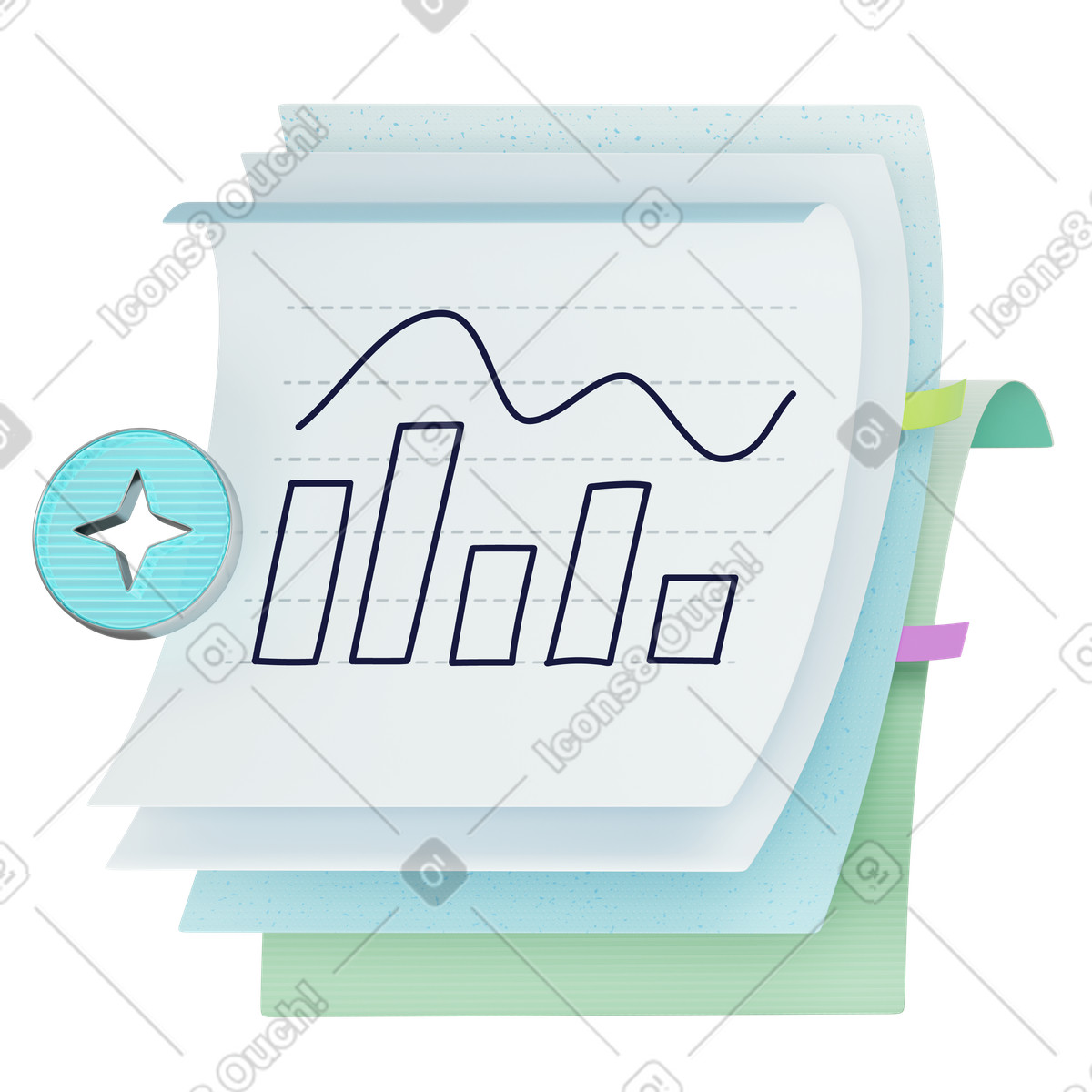 Analytics chart with AI assistance icon, Business and data insight illustration in 3D Surfaced style download in PNG, SVG