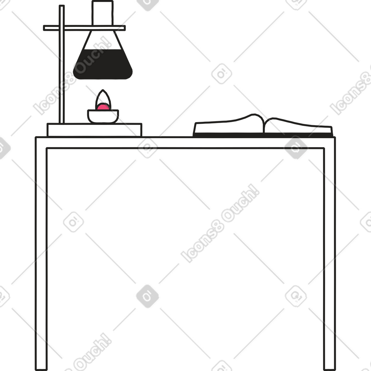 Table with book and test tubes illustration in Dazzle Line style download in PNG, SVG