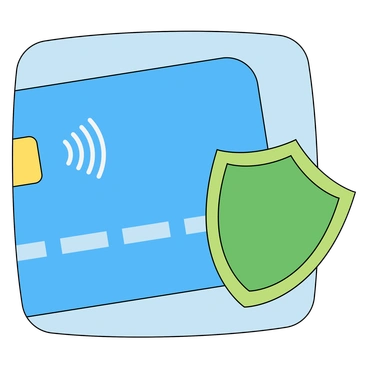 A credit card with a shield - Kindy style illustration