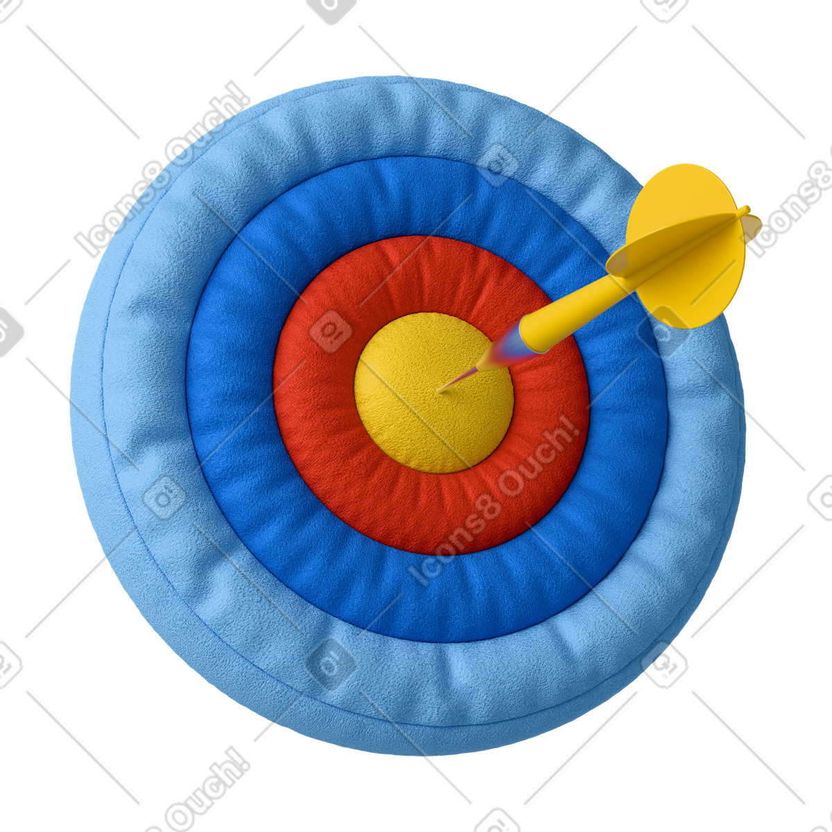 Weich gepolsterte zielscheibe mit pfeil-Illustration im 3D Plush icons-Stil als Download in PNG, SVG