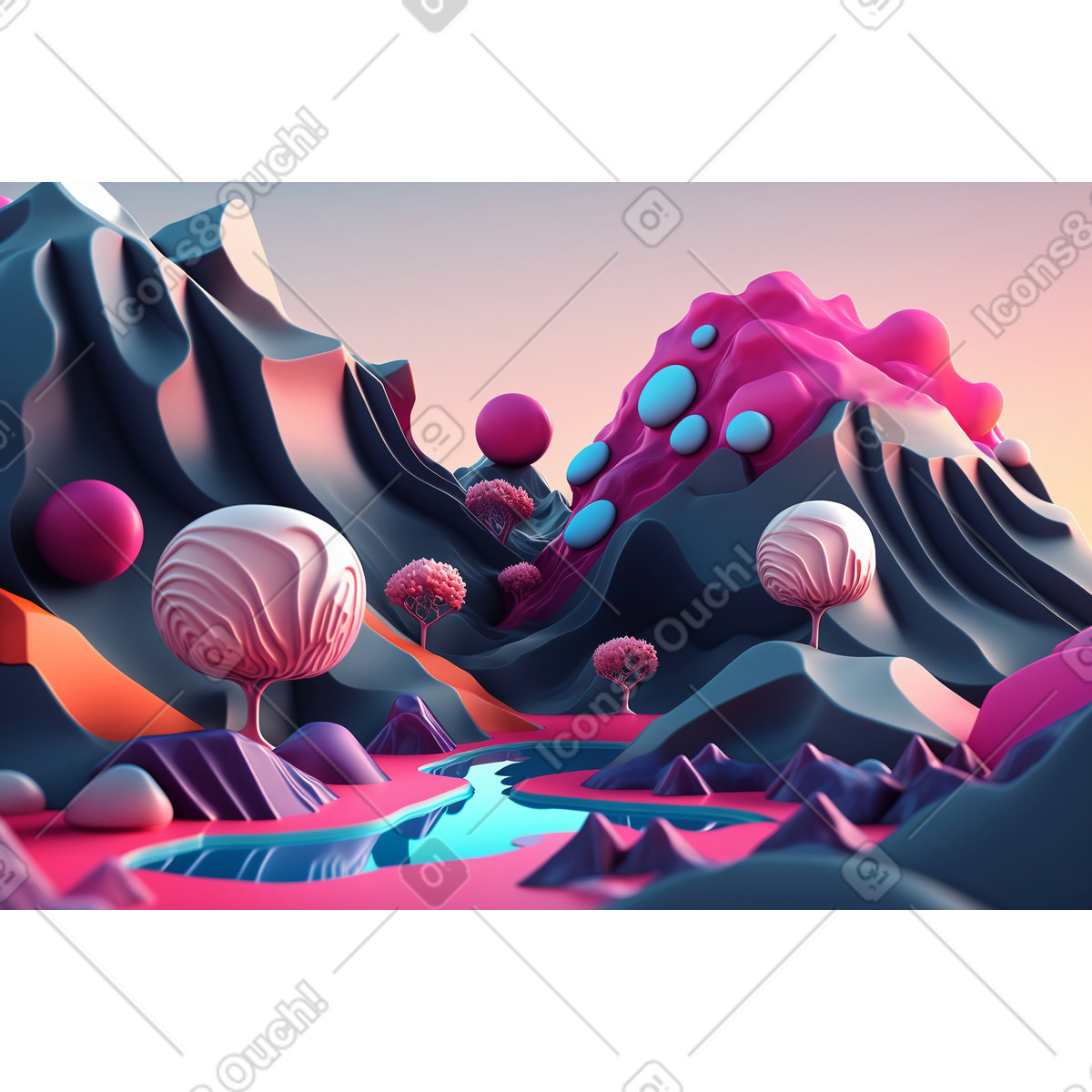 Ilustración Fondo de composición paisaje abstracto 3d en estilo Experimental a descargar en PNG y SVG