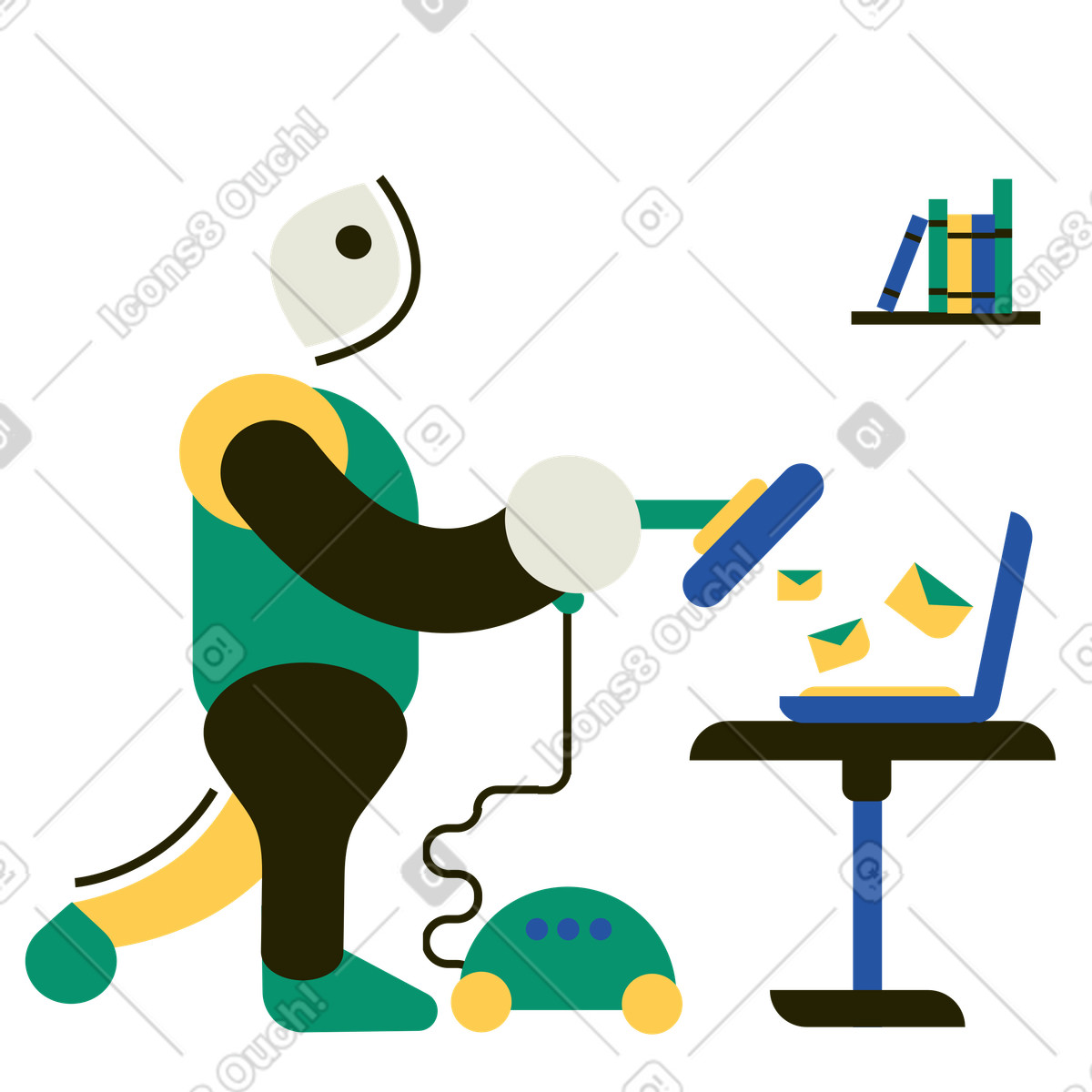 Un uomo aspira lo spam dal suo portatile illustrazione in stile Spot scarica in PNG, SVG