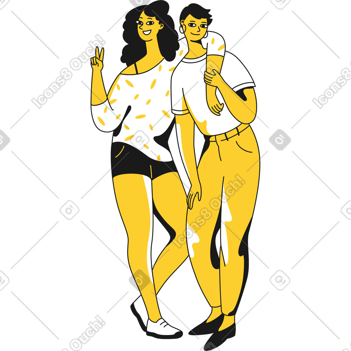 Two girls hugging illustration clipart depicting affection, available in PNG, SVG
