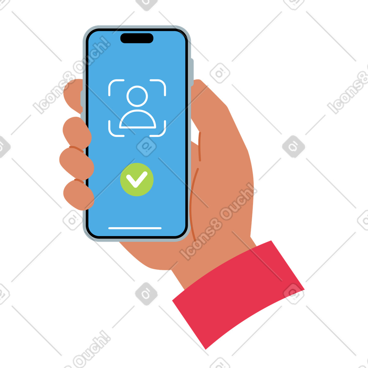Ilustração de Reconhecimento facial bem-sucedido em smartphones, login seguro e verificação identidade no estilo Catchy para baixar PNG, SVG
