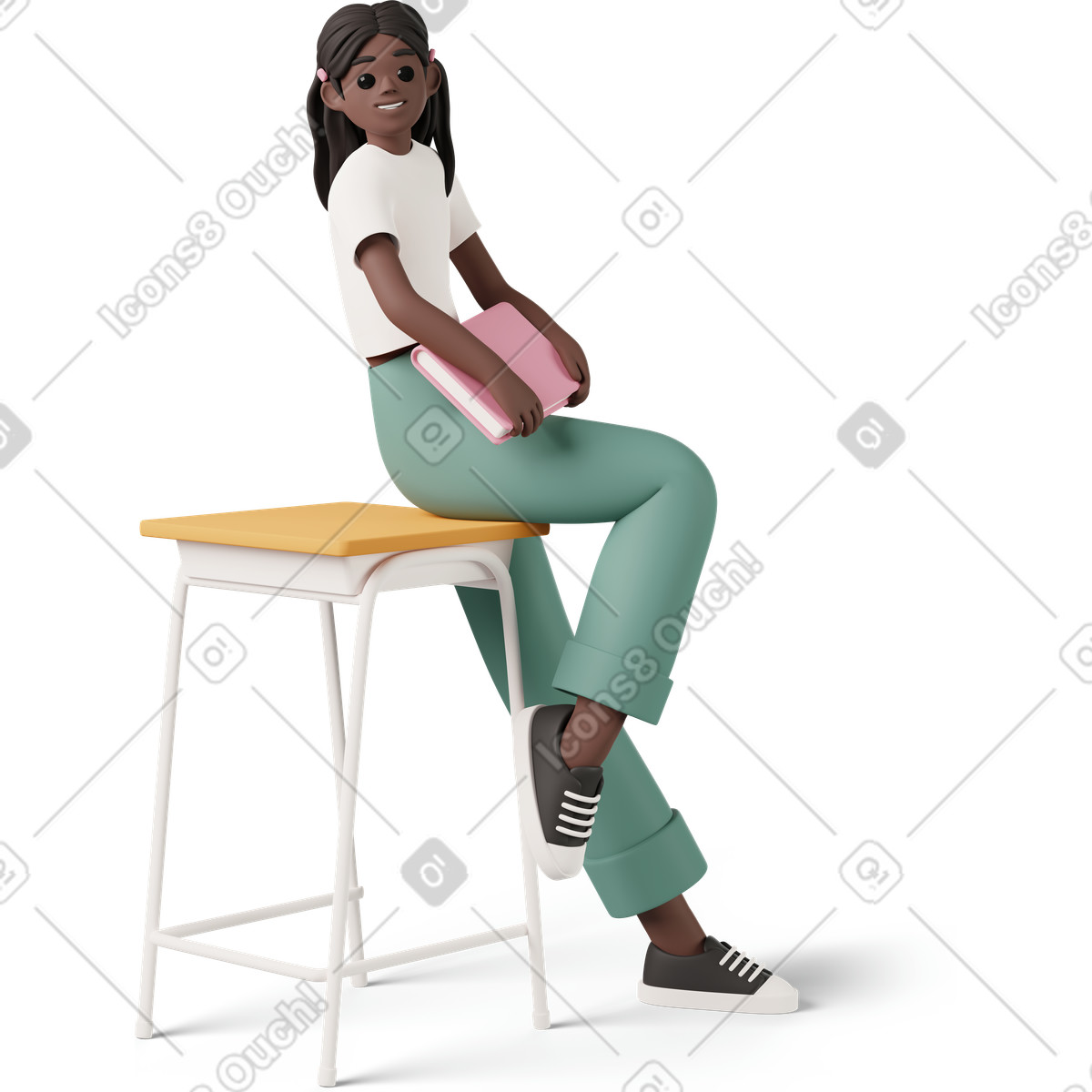 Иллюстрация Black girl leaning on desk and holding book в стиле 3D Casual life — скачать в форматах PNG, SVG