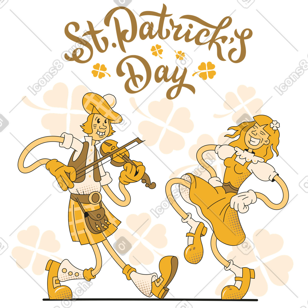Man and woman celebrating Saint Patrick's Day-Illustration im Rubber-Stil als Download in PNG, SVG
