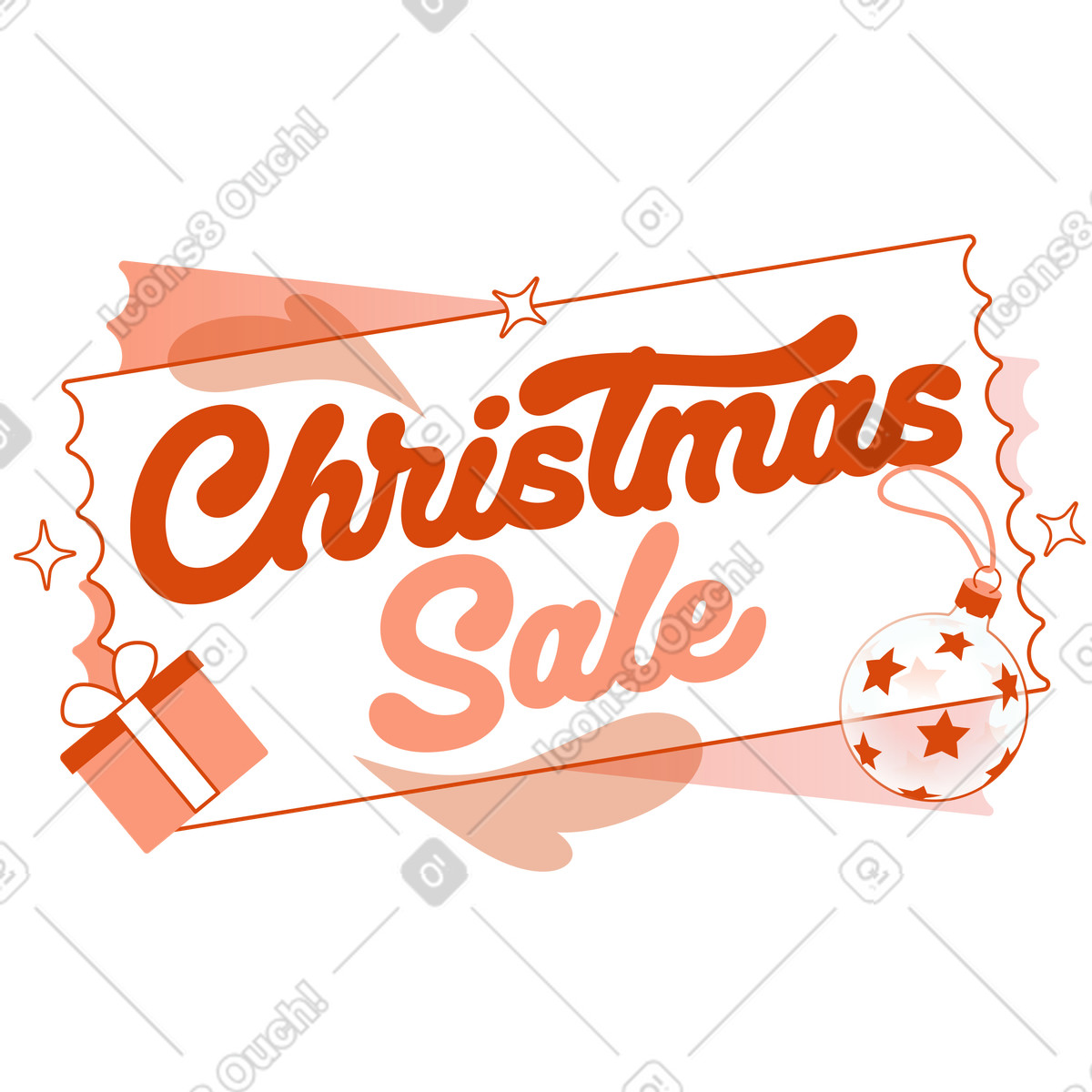 Holiday sale advertisement with Christmas bauble and gift, Winter shopping campaign illustration in Orange style download in PNG, SVG