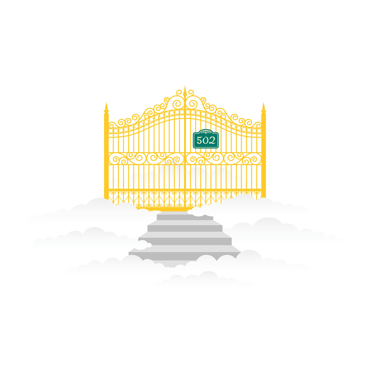 下载 Fogg 风格的 Golden gates of heaven with 502 sign, Server downtime or bad gateway 插画，支持 PNG、SVG 格式