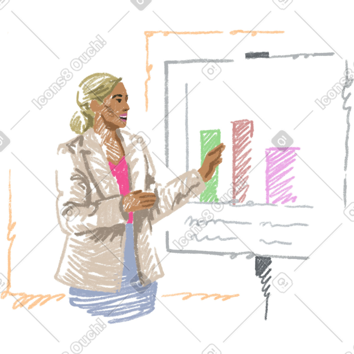 Иллюстрация Young woman leads the presentation в стиле Sketchbook — скачать в форматах PNG, SVG