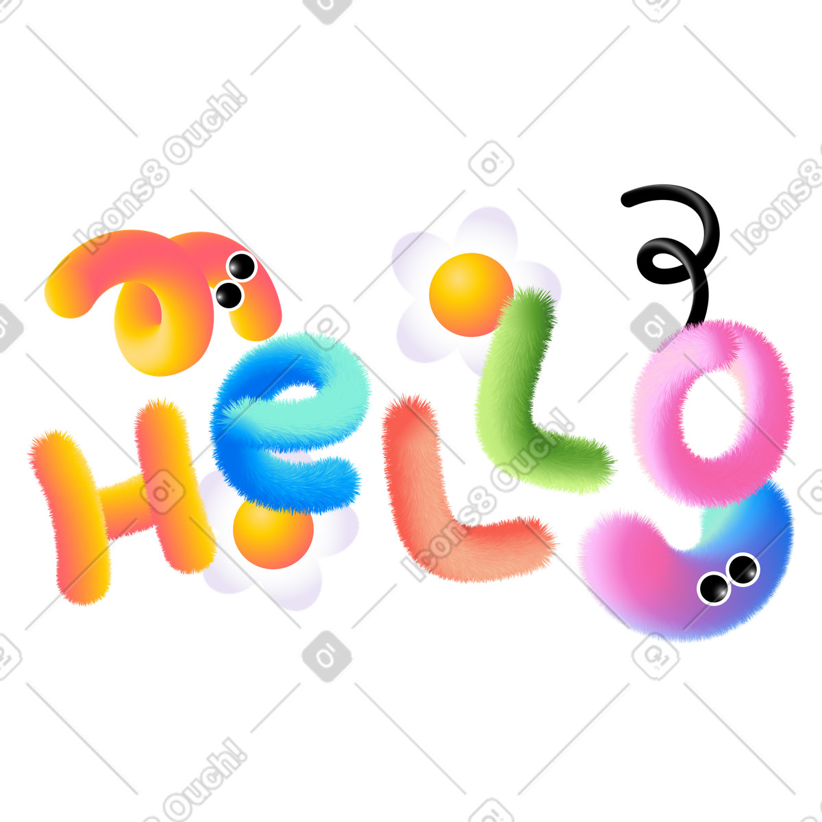Lettering Hello with decorative elements text illustration in Puffy style download in PNG, SVG