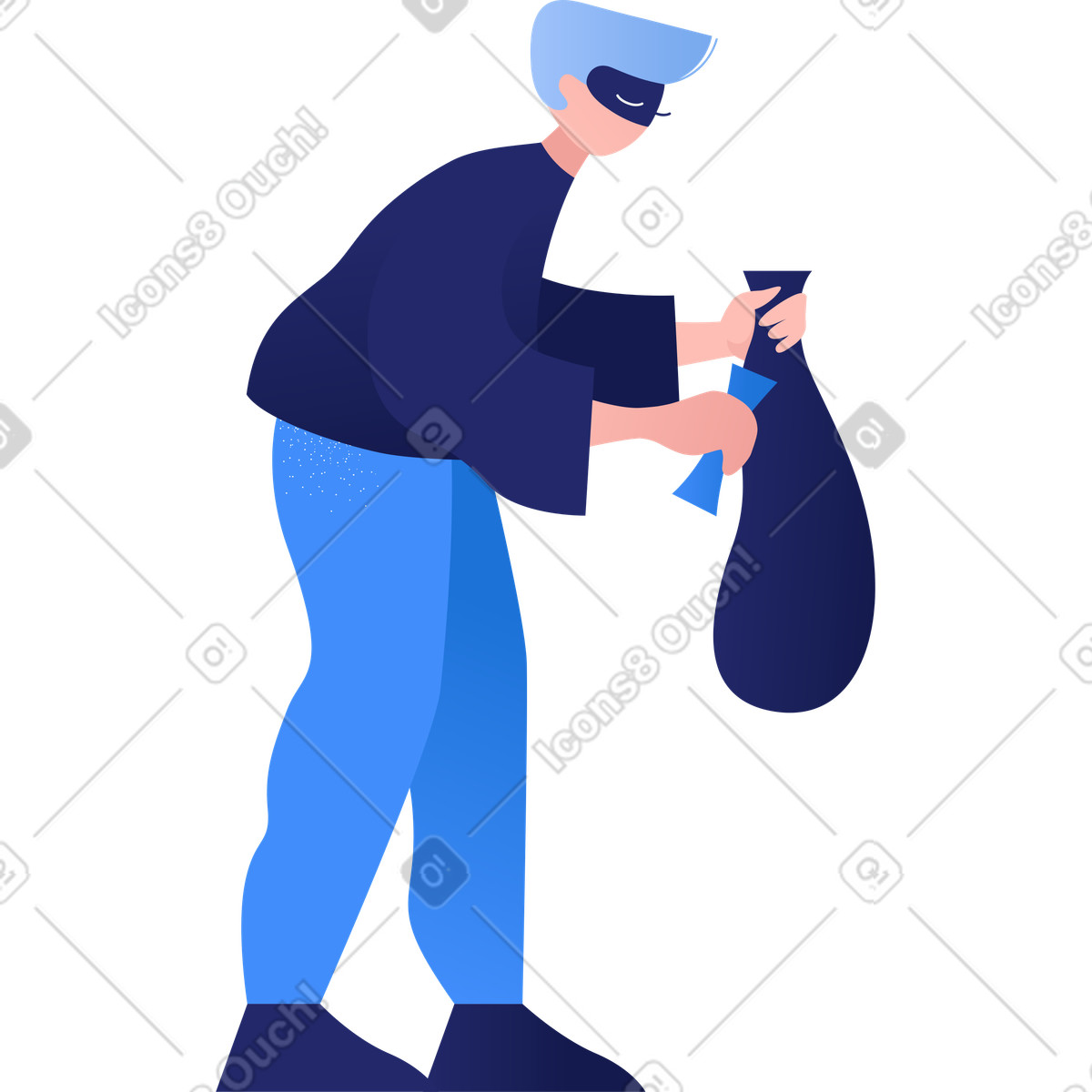 Il ladro mette i soldi nella borsa illustrazione in stile Clip scarica in PNG, SVG